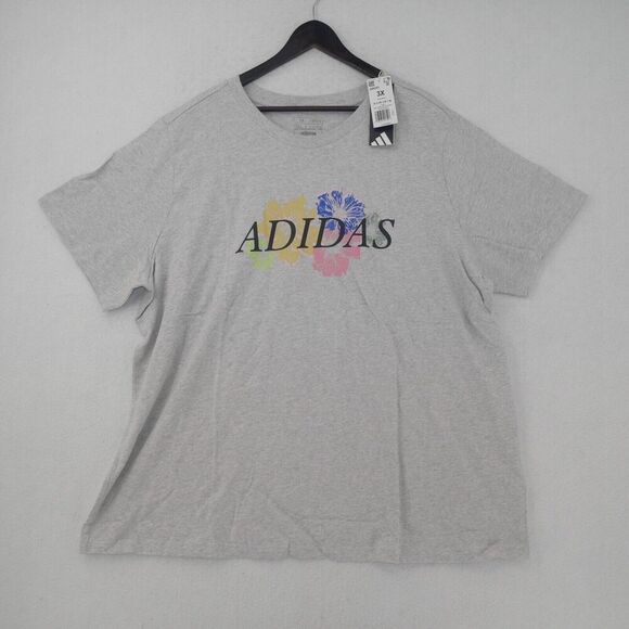 NEW Adidas Women's 2x Gray Floral Logo Graphic Tee Short Sleeve Shirt - Picture 2 of 6